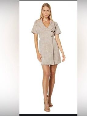Lost + Wander Beige Short-Sleeve Wrap Mini Dress